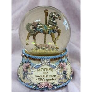 San Francisco Music Box Co Mother Sweetest Rose Carousel Horse Snow Globe